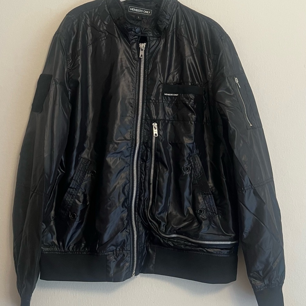 Members Only Shiny Black Bomber Jacket
